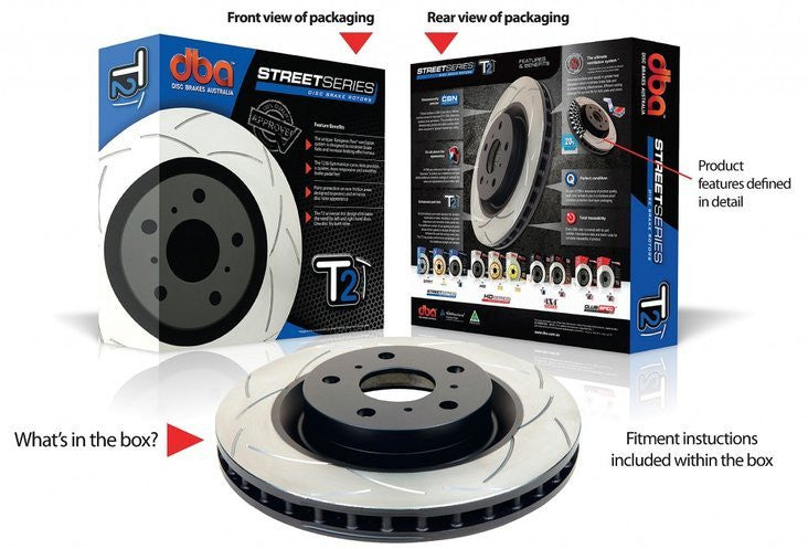 DBA - T2 Slotted Street Series Rotors - Front (Pair) (STi GR/GV 08-14)