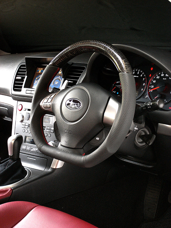DAMD - D - Shape Steering Wheel - Black Carbon with Red Stitching and Black Leather (Forester SG 03-07)