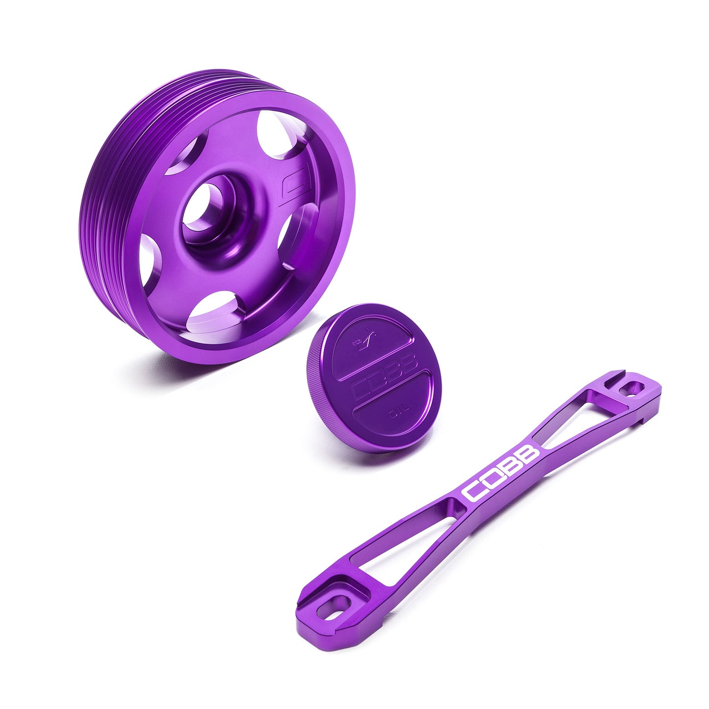 Cobb Tuning - Main Pulley + Oil Cap + Battery Tie Purple - Subaru All Models (EJ20/EJ25)