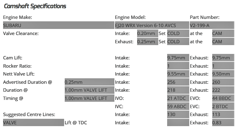 Kelford - EJ20 WRX/STi (AVCS) - 256 & 252/260 Camshaft Set