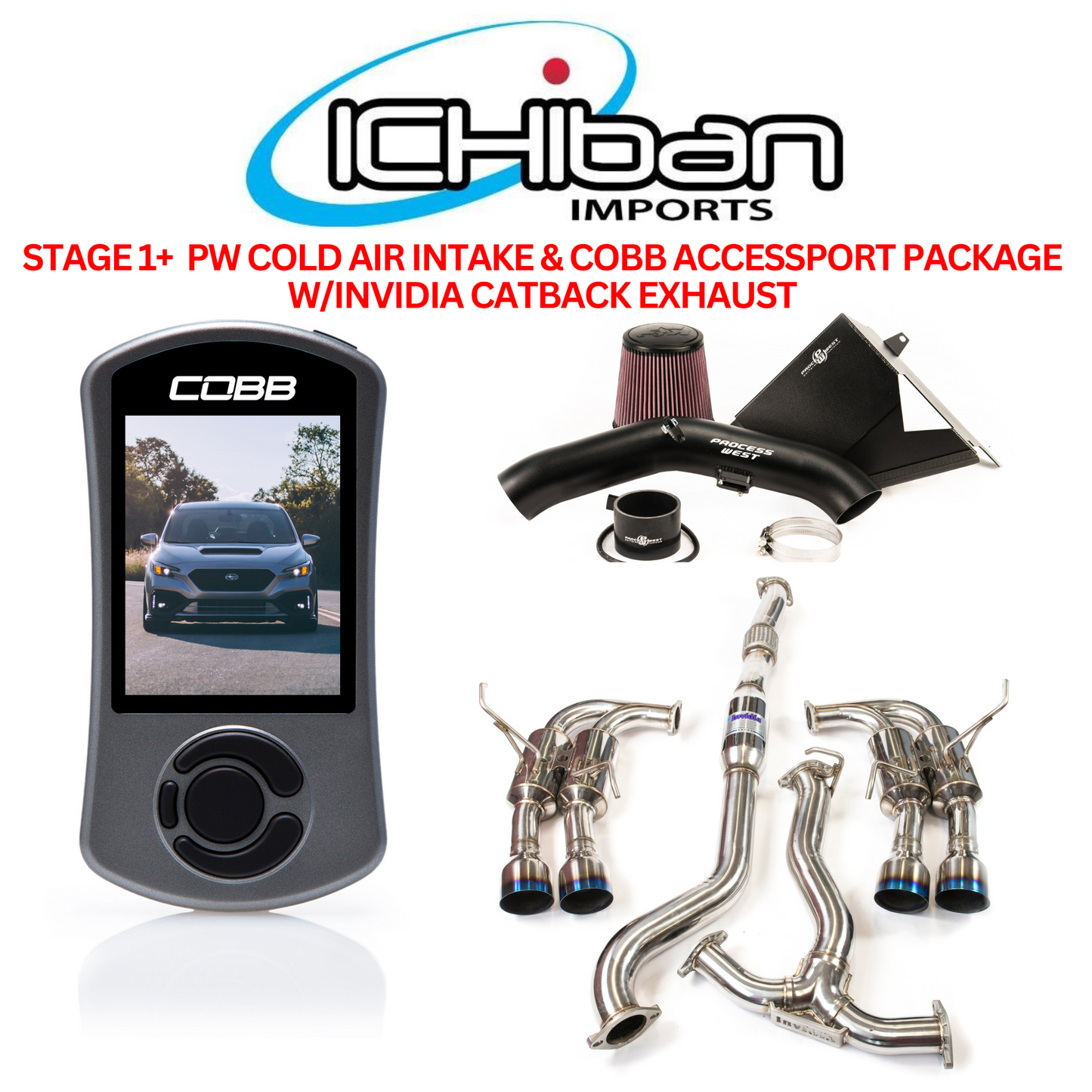 Ichiban Imports - Stage 1+ Process West & Cobb Tuning Power Package W/ Invidia Catback Exhaust (WRX VB 22+) (Manual)