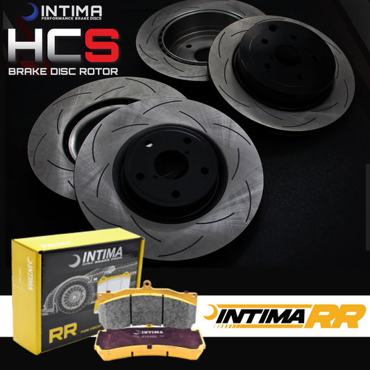 Intima + HCS - Front & Rear Brake Package - HCS Slotted Rotors + Intima RR Brake Pads - (STi 08-17) BREMBO (5X114.3)