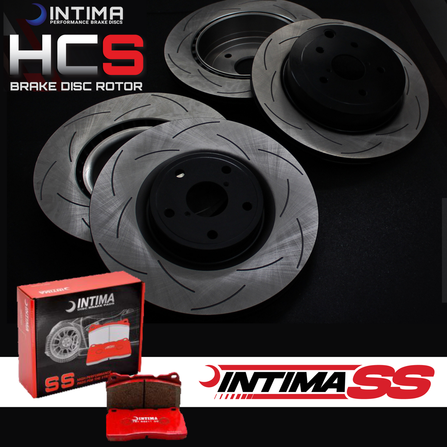 Intima + HCS - Front & Rear Brake Package - HCS Slotted Rotors + Intima SS Brake Pads - (STi 08-17) BREMBO (5X114.3)