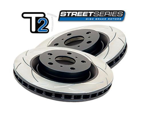 DBA + Hawk Performance - Front & Rear Brake Package - DBA T2 Slotted Rotors + Hawk Performance Ceramic Pads - WRX VA (15-20)