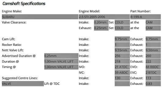 Kelford - EJ25 WRX/STi (AVCS) - 256 & 252/260   Camshaft Set