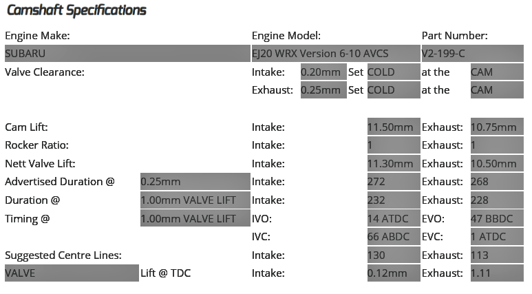 Kelford - EJ20 WRX/STi (AVCS) - 272 & 268/268 Camshaft Set